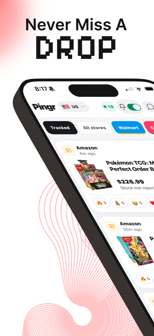 Pingr App Store preview showing its restock feed